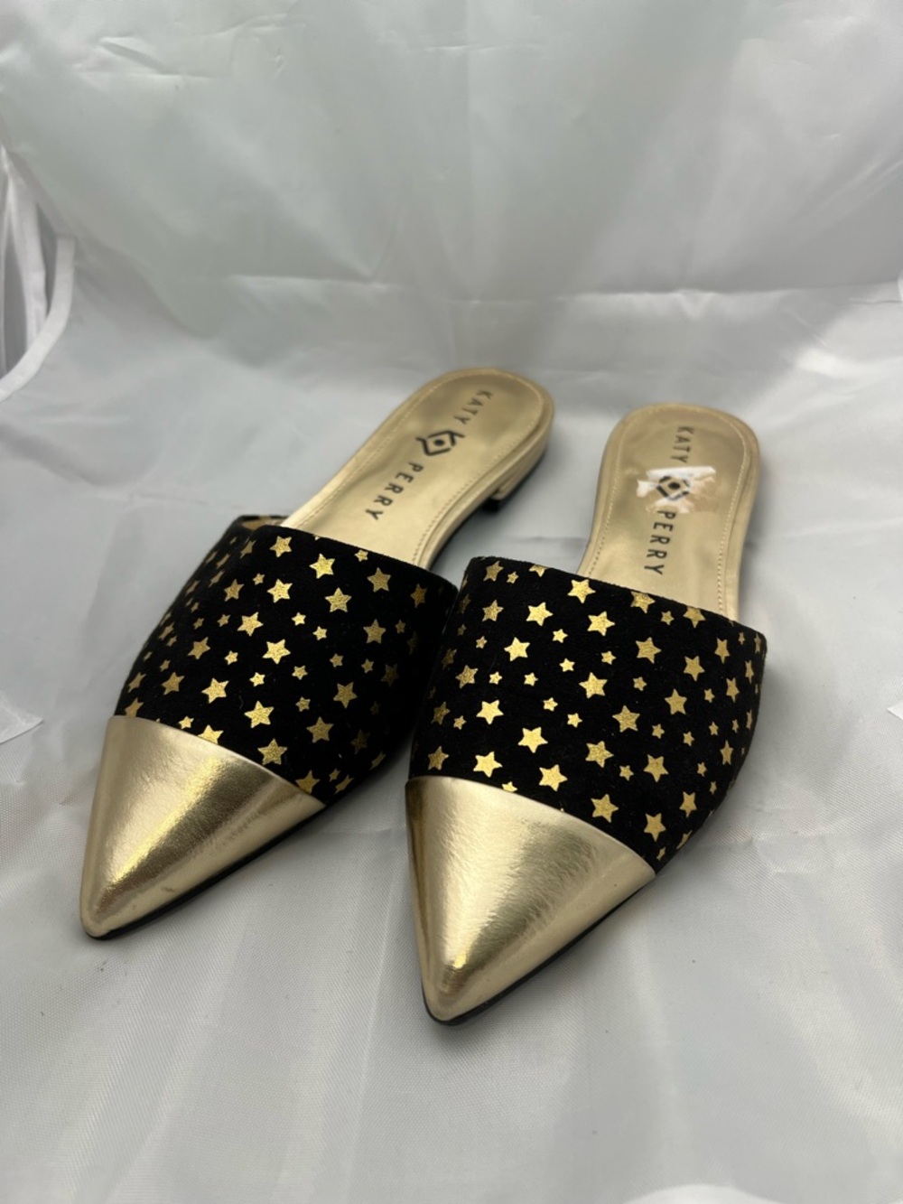 Katy Perry The Tarin pointed cap toe mules black gold star fairy Size 7